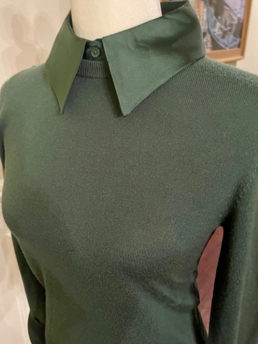 Alice + Olivia Porla Stretch Wool Silk Collared Sweater In Green Mystique L NWT - Picture 11 of 13